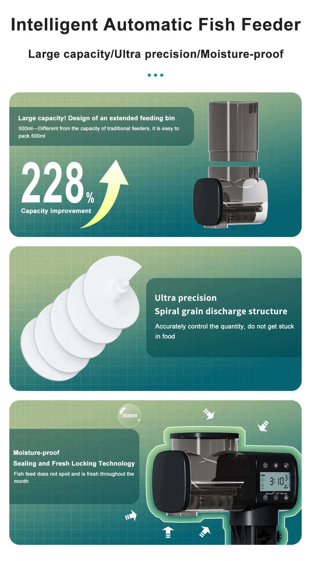 Jebao Intelligent Automatic Aquarium Fish Feeder with WiFi Control-No Battery / AF-250