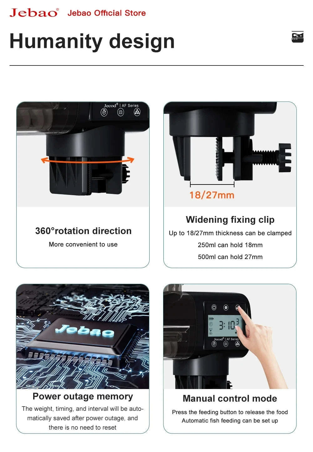 Jebao Intelligent Automatic Aquarium Fish Feeder with WiFi Control-No Battery / AF-250