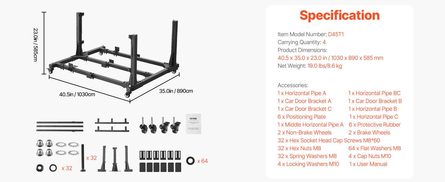 Jeep Door Storage Cart for Wrangler JK JL JKU Gladiator – 4 Door Rack-Grey / United States