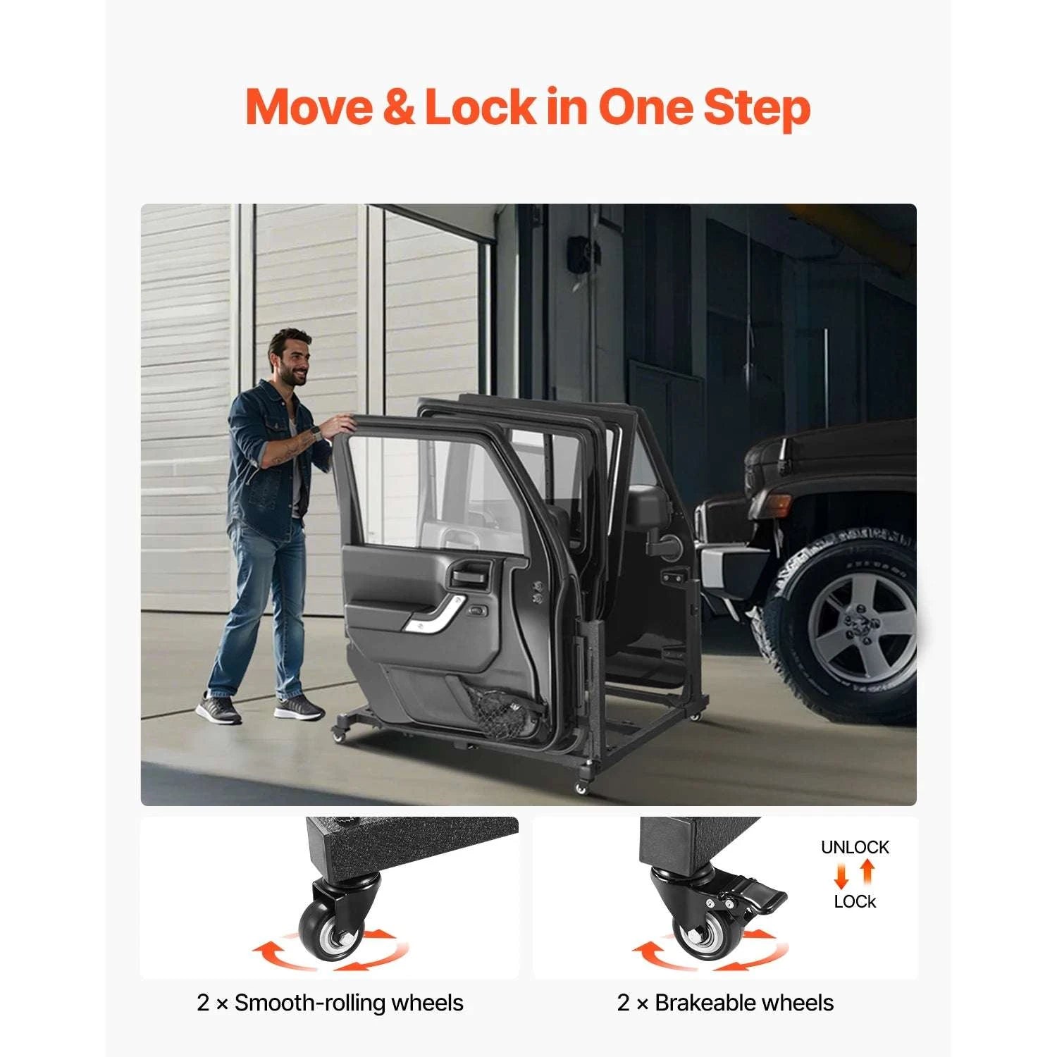 Jeep Door Storage Cart for Wrangler JK JL JKU Gladiator – 4 Door Rack-Grey / United States