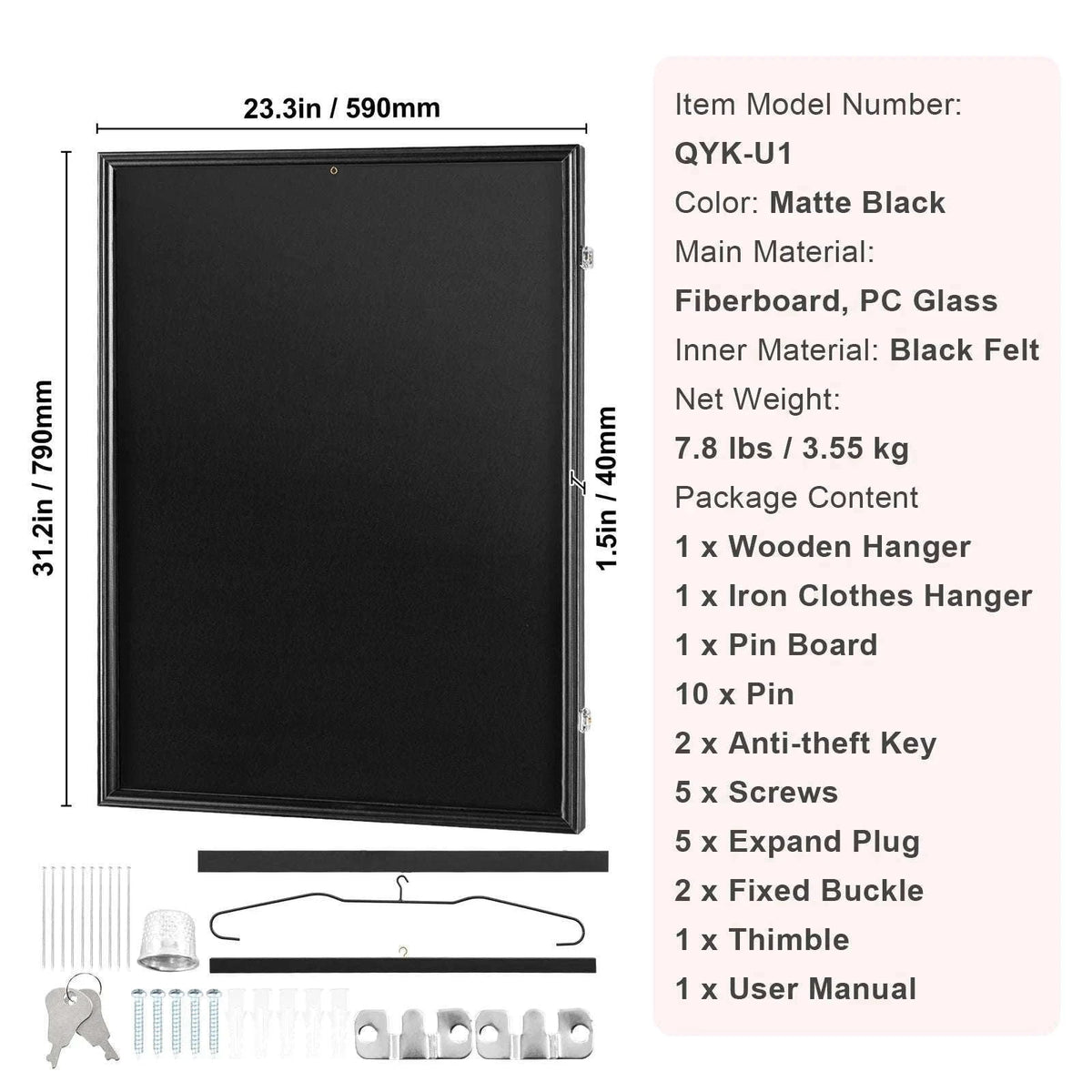Jersey Display Frame Case Lockable Shadow Box with UV Protection-590x790x40 mm-1PC / Poland
