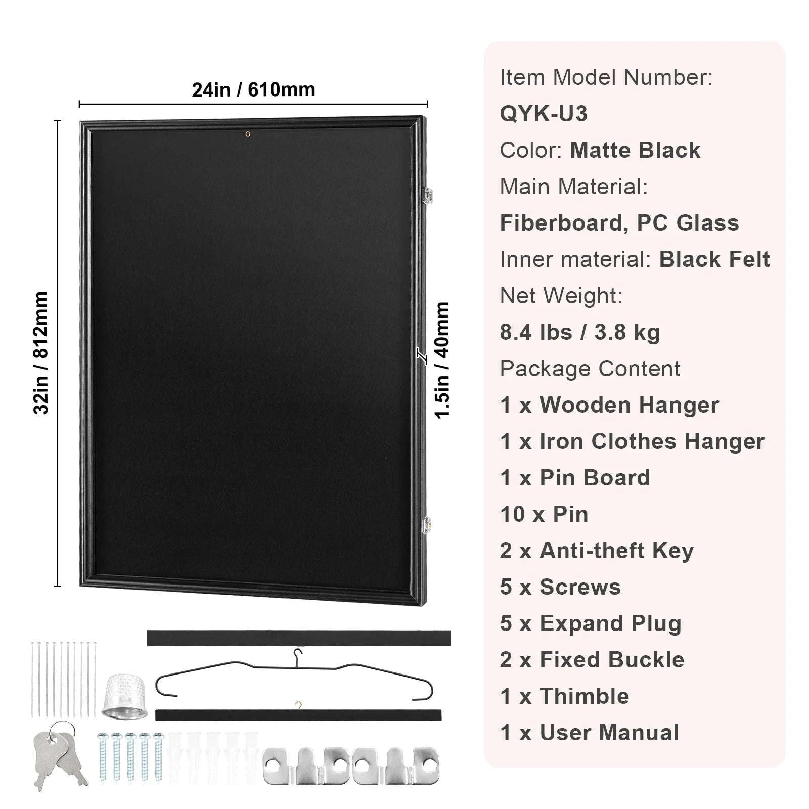 Jersey Display Frame Case Lockable Shadow Box with UV Protection-590x790x40 mm-1PC / Poland