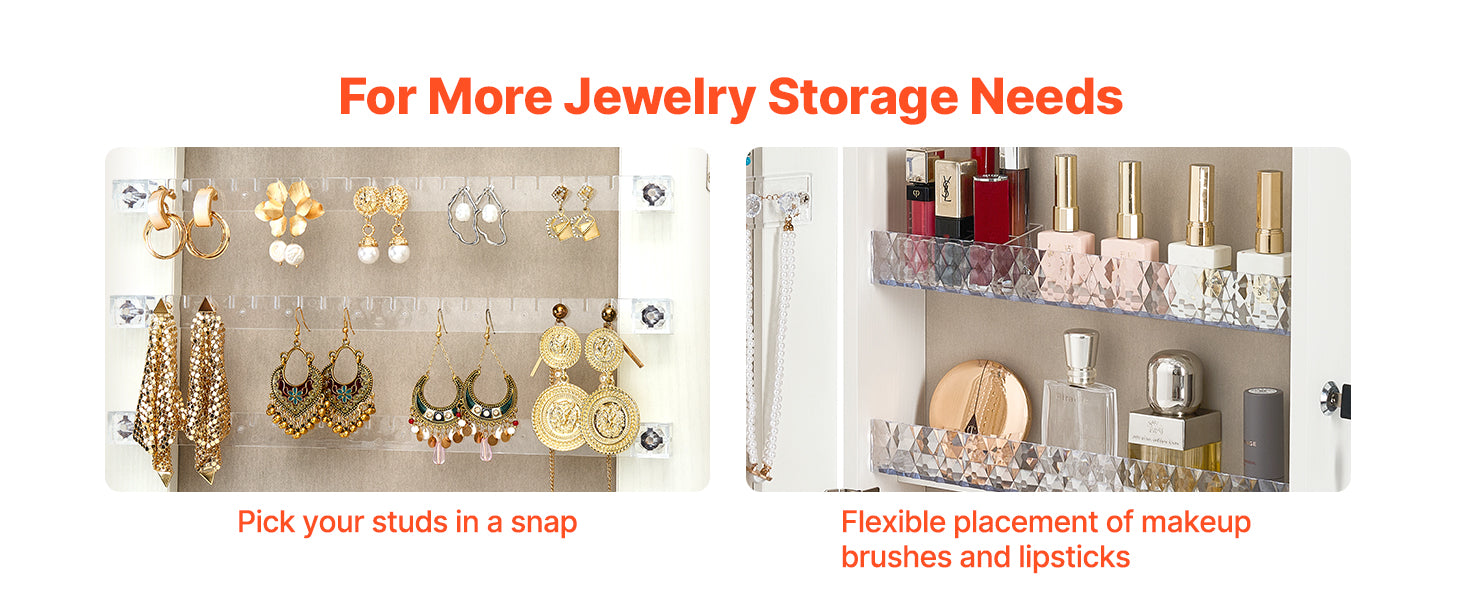 Full-Length Mirror Jewelry Cabinet with Lock & Hidden Storage