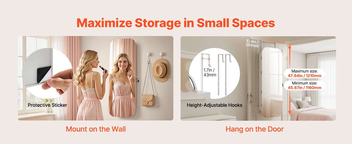 Full-Length Mirror Jewelry Cabinet with Lock & Hidden Storage