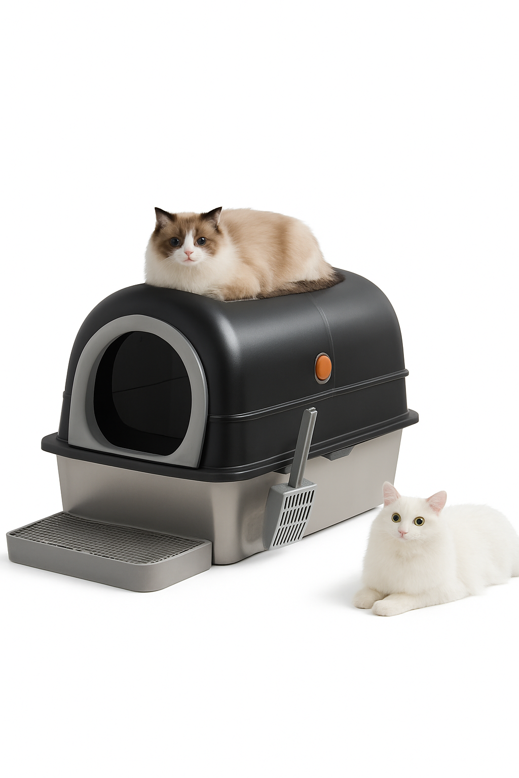 24" Stainless Steel Enclosed Cat Litter Box XL 30L with Scoop