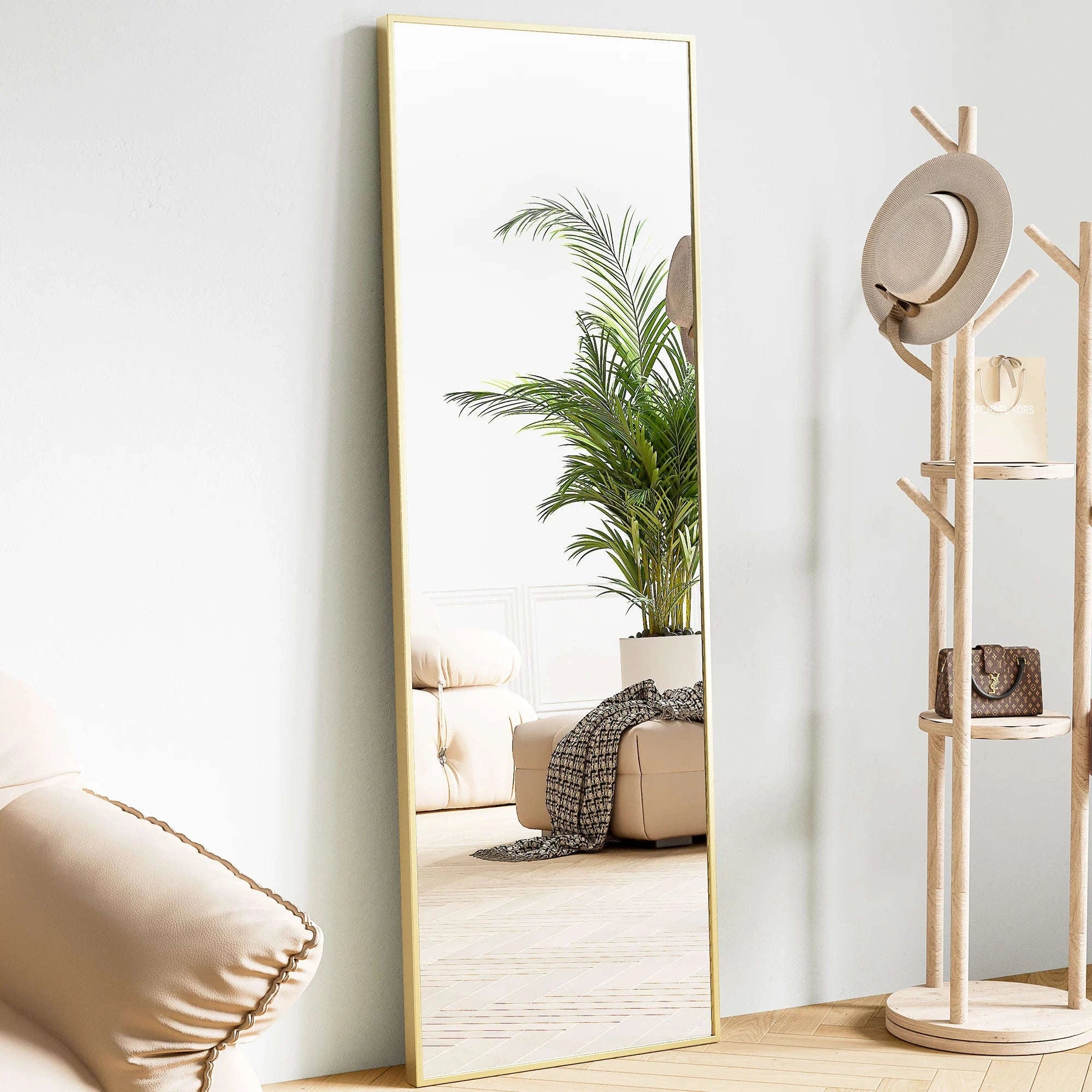JHK 64" x 21" Full Body Wall Mirror with Aluminum Alloy Frame-Black-rectangle / United States