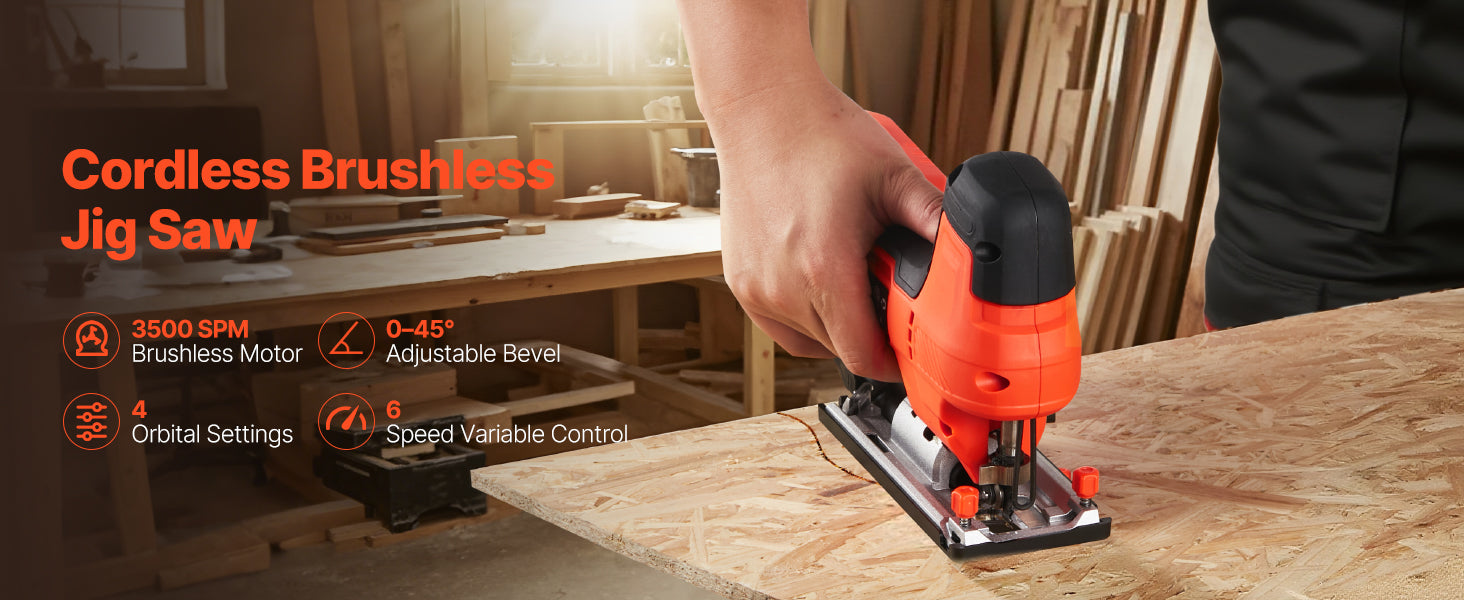 Cordless Jig Saw 3500 SPM with Variable Speeds & Orbital Settings