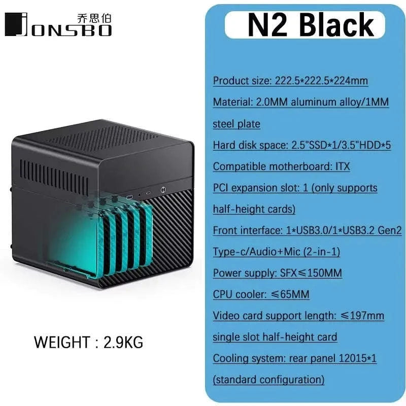 JONSBO N2 Mini ITX NAS Case with 5 Hot-Swap Bays and SFX Support-White