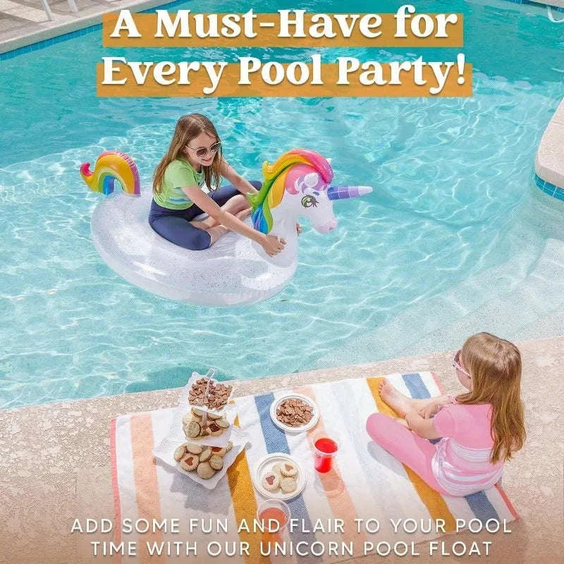 Joyfy Unicorn Pool Float with Glitter and 2 Handles-United States / Unicorn Pool Float