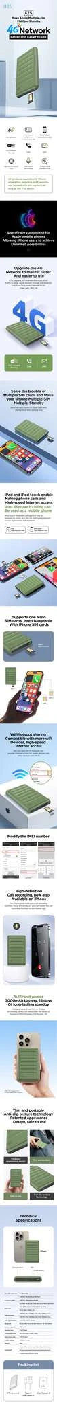 K7S 4G SIM Adapter for iPhone with Calls, SMS & Hotspot-Default Title