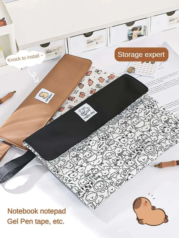 Kapibala Double-Layer File Bag – Large Capacity Stationery Organizer-Black