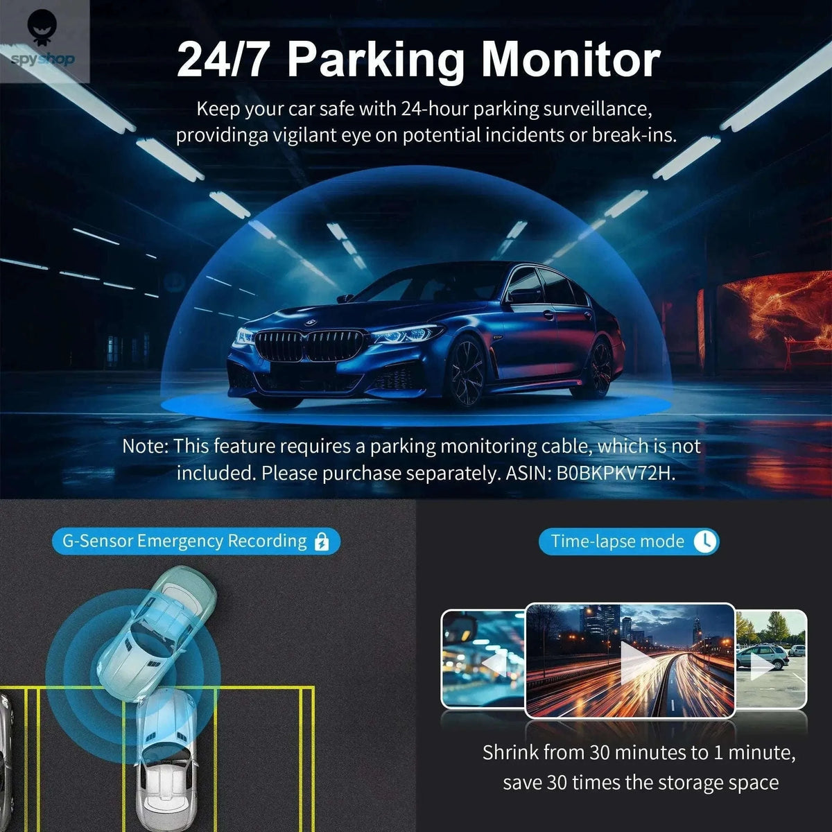 KAWA D5 2K Dash Camera with Night Vision and Wi‑Fi Control-D5-No Voice Control / 32G