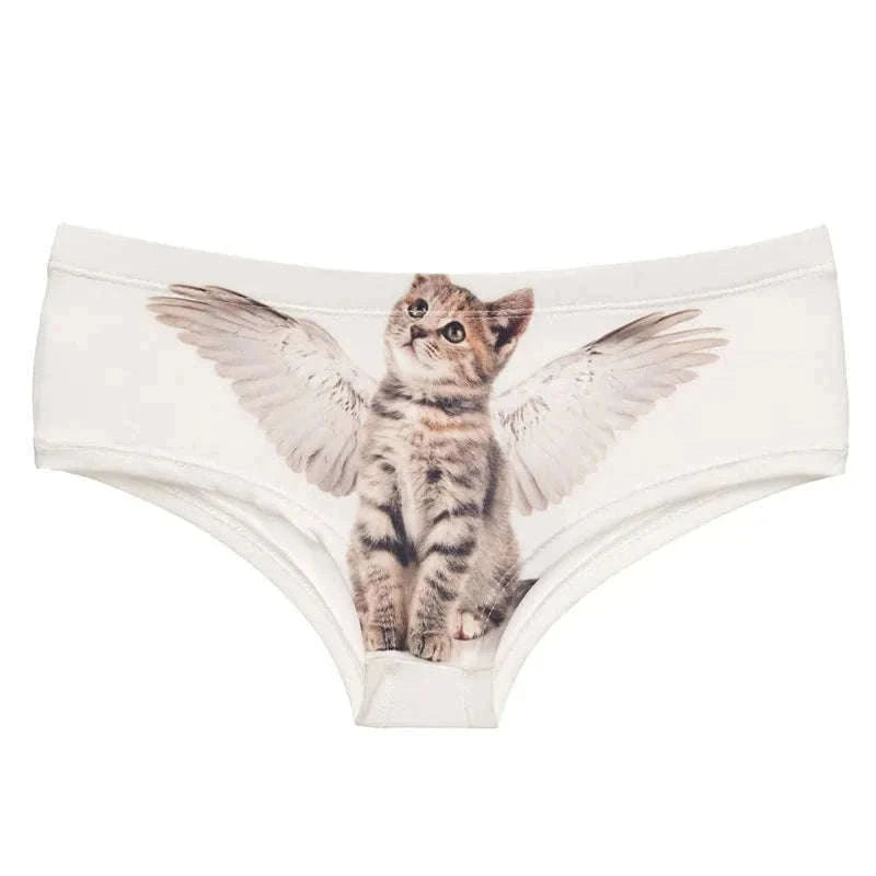 Kawaii 3D Angel Cat Print Thong Panties for Women-37047 / One Size / 1pc