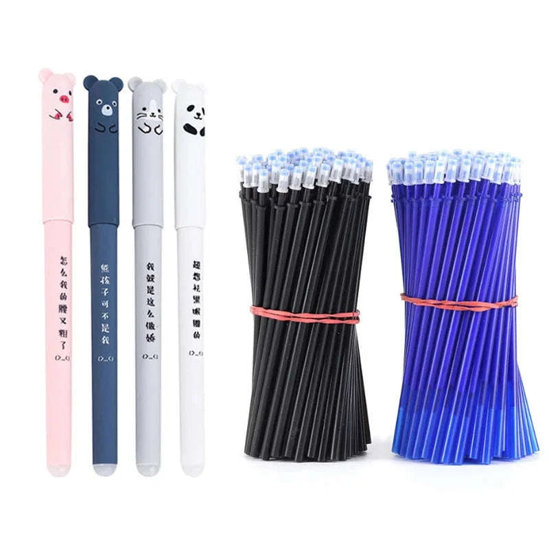 Kawaii Erasable Gel Pens Set 0.35mm – Cute & Functional Writing Set-Black 26 Pcs A