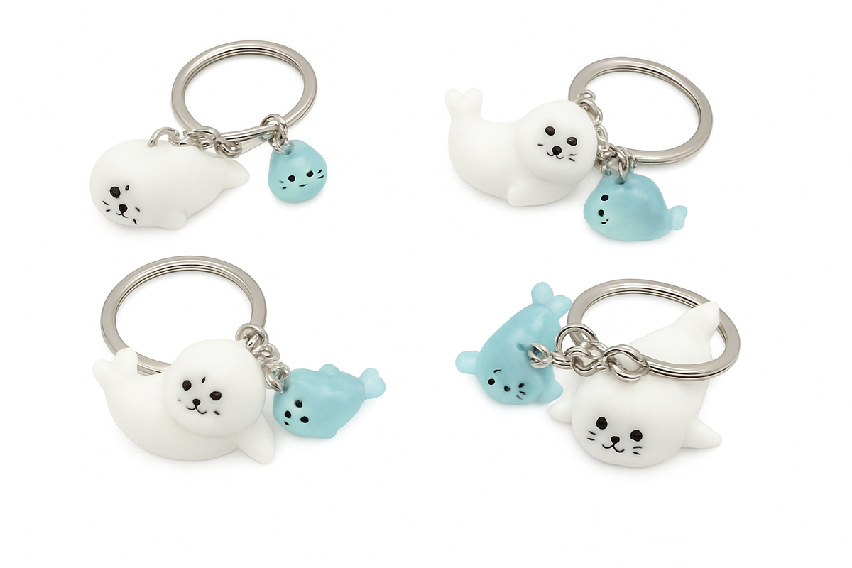 Kawaii mini 3D tuleň kľúčenka plyšový morský ľadový psík charm roztomilá ryba prívesok pár priateľov vaková výzdoba narodeninový darček
