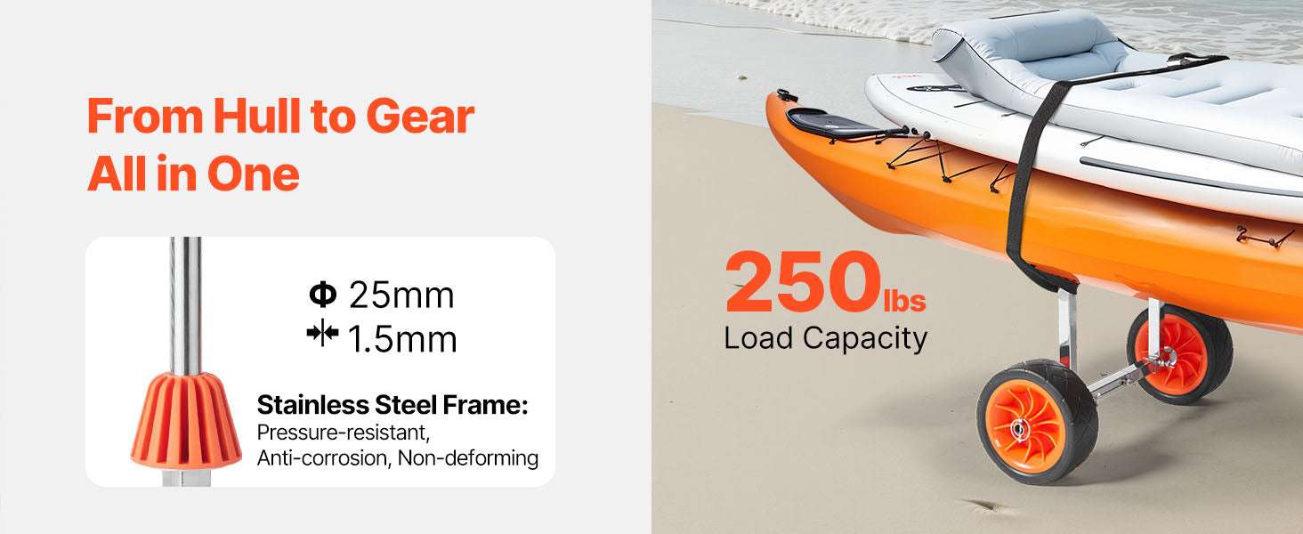 Kayak Cart Dolly 250 lbs with Solid Tires & Tie-Down Straps-250 lbs / United States
