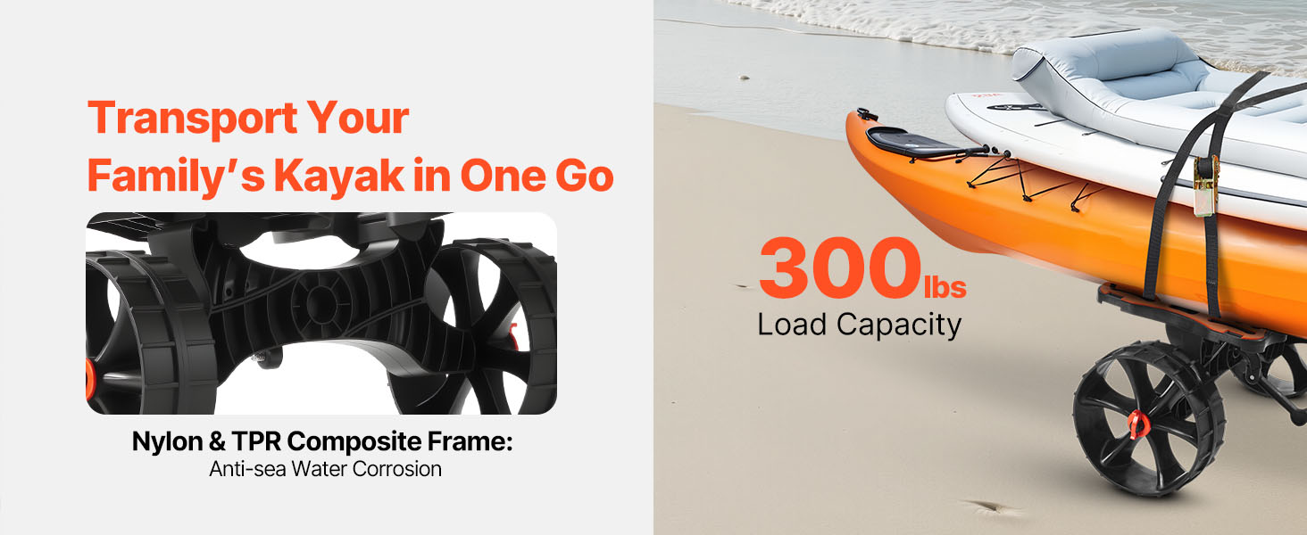 Foldable Kayak Cart with 10" Solid Tires & 300 lb Capacity