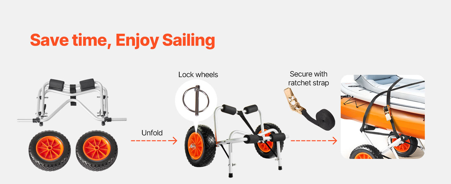 Foldable Kayak Cart with 10in Solid Tires & 250 lb Capacity