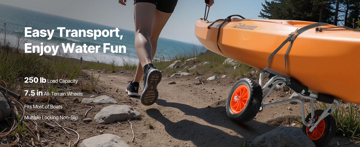 Foldable Kayak Cart with 10in Solid Tires & 250 lb Capacity