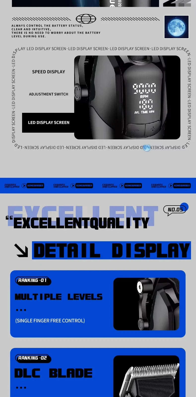 Kemei Barber Clippers Kit-264 black-No box