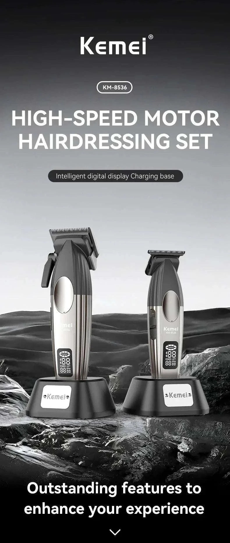 Kemei KM-8536 Cordless Hair Clipper & Trimmer Set with LCD Display-with box