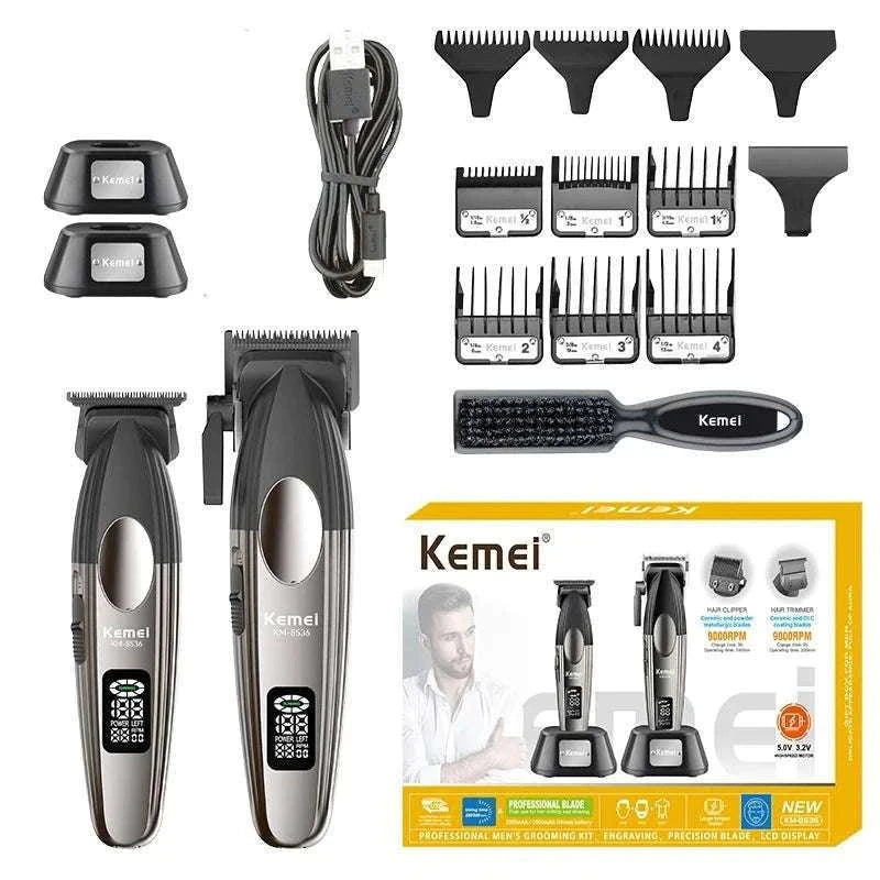 Kemei KM-8536 Cordless Hair Clipper & Trimmer Set with LCD Display-with box
