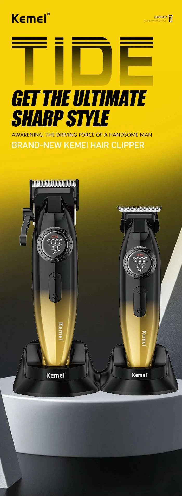 Kemei Professional Hair Clipper & Trimmer Set LCD Zero Gap-KM-18671868
