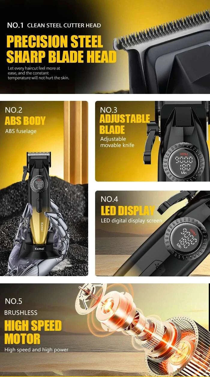 Kemei Professional Hair Clipper & Trimmer Set LCD Zero Gap-KM-18671868
