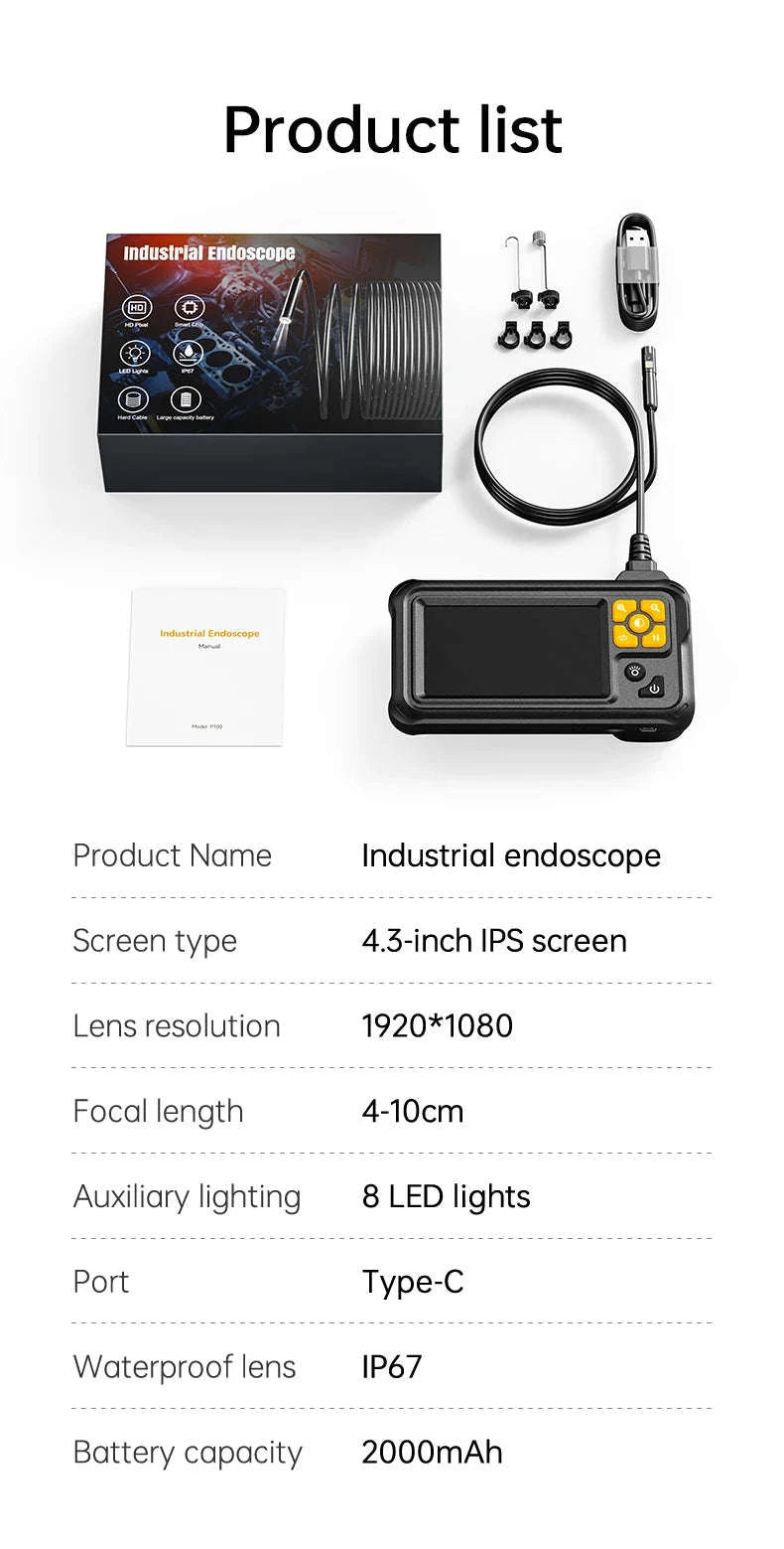 KERUI 4.3-Inch IPS Inspection Borescope Camera, 1080P, IP67-Single Lens / United States / 1m