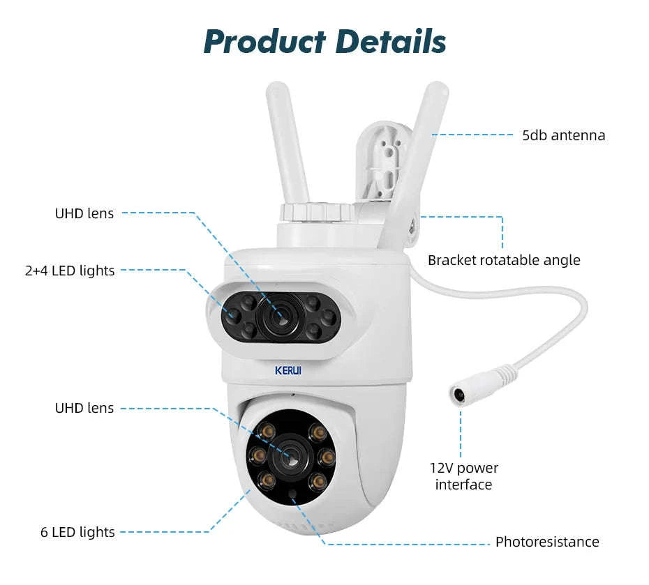 KERUI Outdoor IP Camera — 5K Dual Lens PTZ-5K With 32GB Card / EU Plug