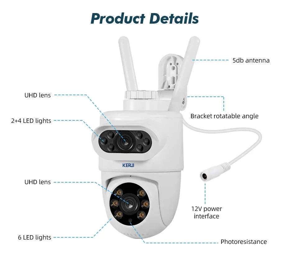 KERUI Outdoor IP Camera 5K Dual Lens PTZ Security Camera-5K With 32GB Card / EU Plug