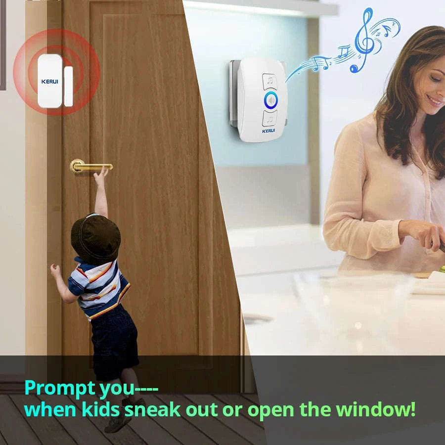 KERUI Wireless Door Sensor Doorbell with 60 Chimes, 500ft Range-1 receiver 2 sensor / United States