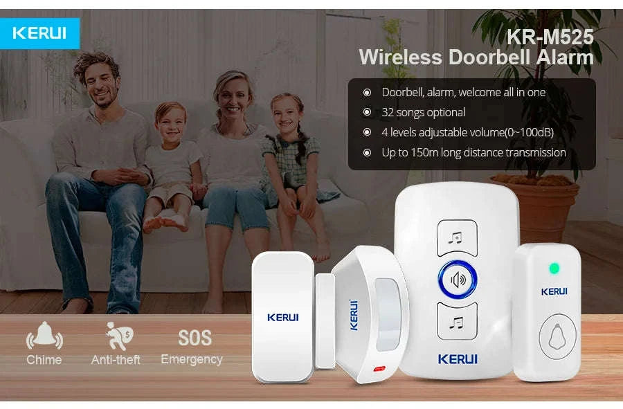 KERUI Wireless Door Sensor Doorbell with 60 Chimes, 500ft Range-1 receiver 2 sensor / United States