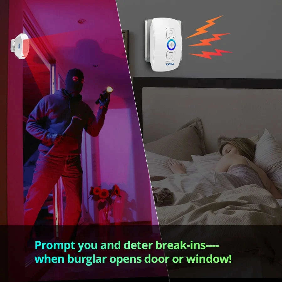 KERUI Wireless Door Sensor Doorbell with 60 Chimes, 500ft Range-1 receiver 2 sensor / United States