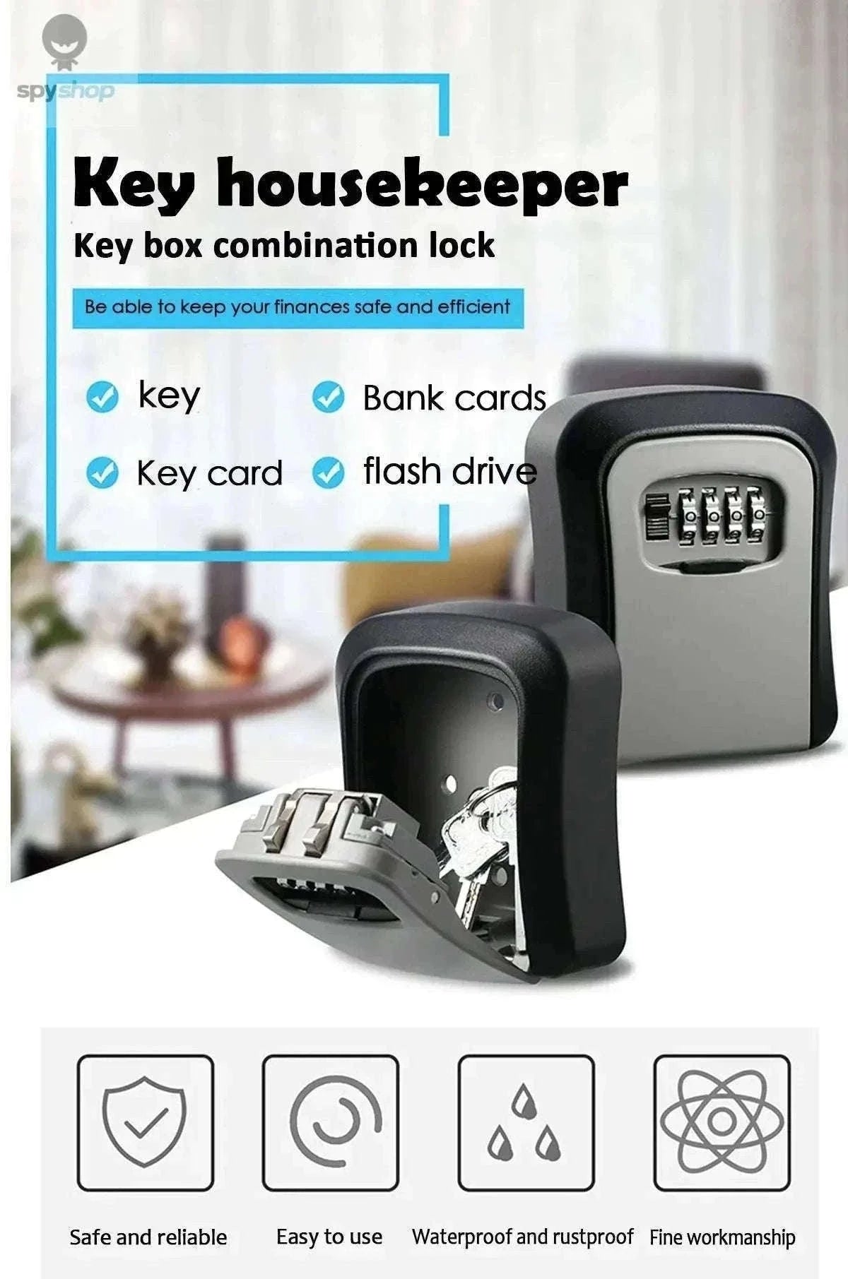 Key Keeper Combination Lock Box with 4-Digit Access-Blue large