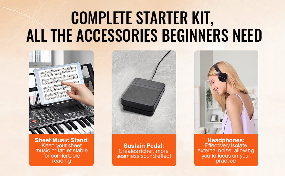61-Key Digital Keyboard Piano with 200–600 Tones for Beginners
