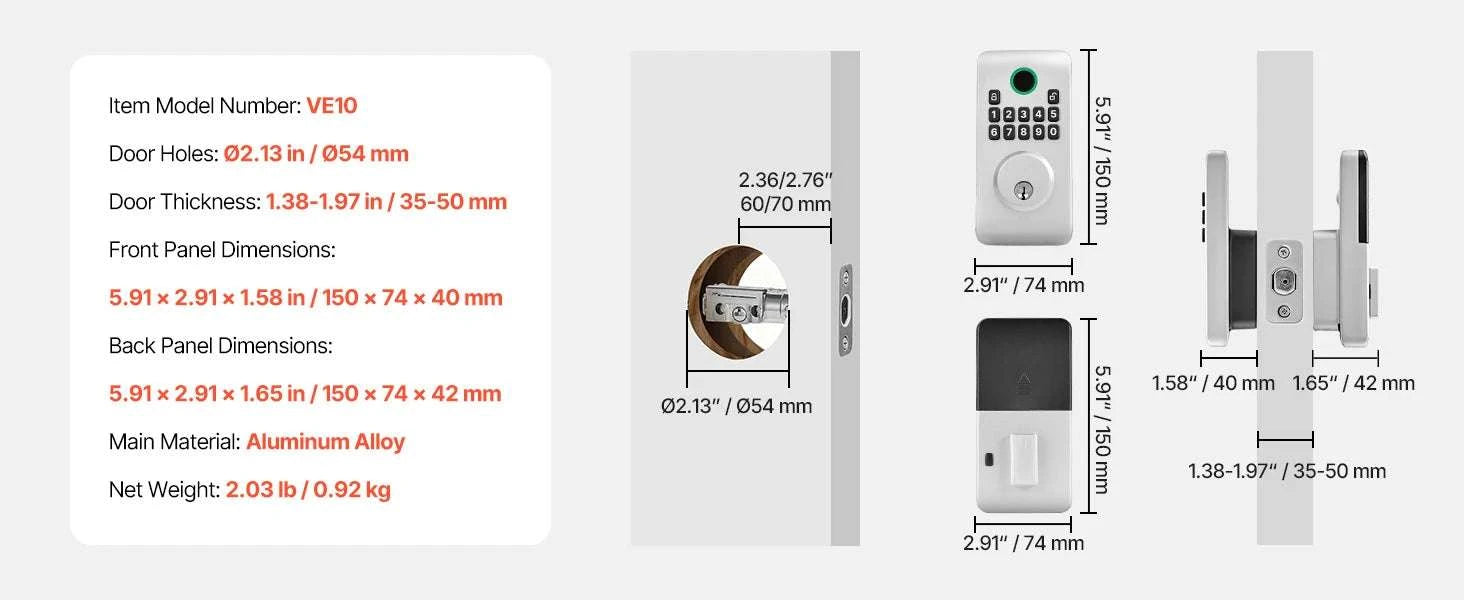 Keyless Entry Door Lock with Keypad, Auto-Lock & User Codes-VE10 Black / United States