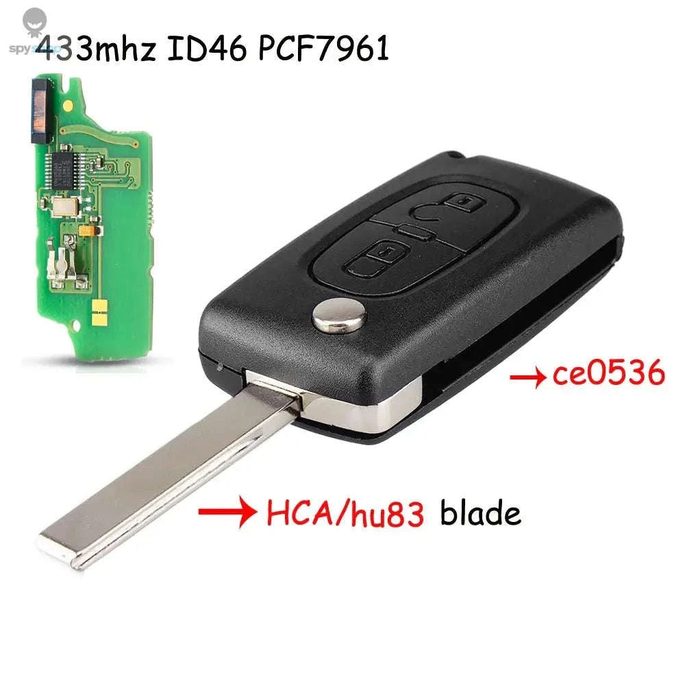KEYYOU Flip Remote Car Key – 433MHz Replacement for Citroen & Peugeot-2BTN HU83 CE0523 / ASK For Citroen