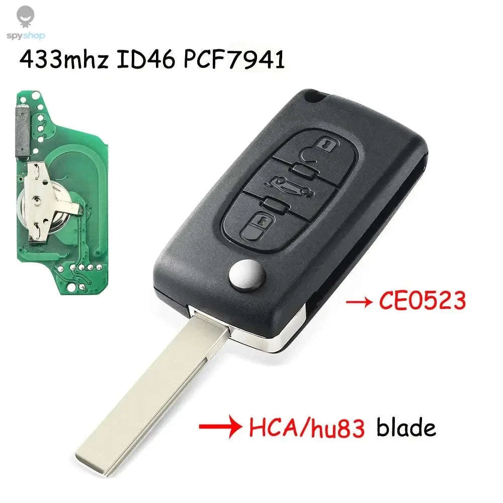 KEYYOU Flip Remote Car Key – 433MHz Replacement for Citroen & Peugeot-2BTN HU83 CE0523 / ASK For Citroen