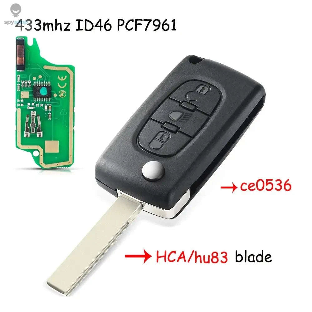 KEYYOU Flip Remote Car Key – 433MHz Replacement for Citroen & Peugeot-2BTN HU83 CE0523 / ASK For Citroen