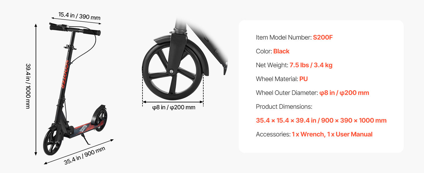 SucceBuy Kick Scooter for Kids Ages 8+ Teens & Adults 2-Wheel Toddler Scooter with Height Adjustable Handlebar for Boys & Girls