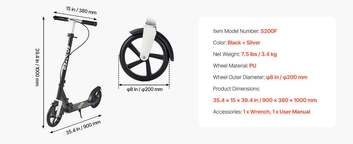 SucceBuy Kick Scooter for Kids Ages 8+ Teens & Adults 2-Wheel Toddler Scooter with Height Adjustable Handlebar for Boys & Girls