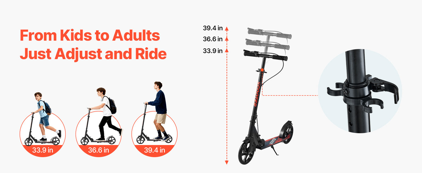 SucceBuy Kick Scooter for Kids Ages 8+ Teens & Adults 2-Wheel Toddler Scooter with Height Adjustable Handlebar for Boys & Girls