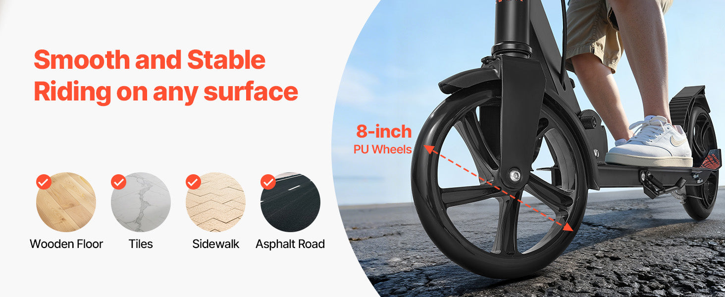 SucceBuy Kick Scooter for Kids Ages 8+ Teens & Adults 2-Wheel Toddler Scooter with Height Adjustable Handlebar for Boys & Girls