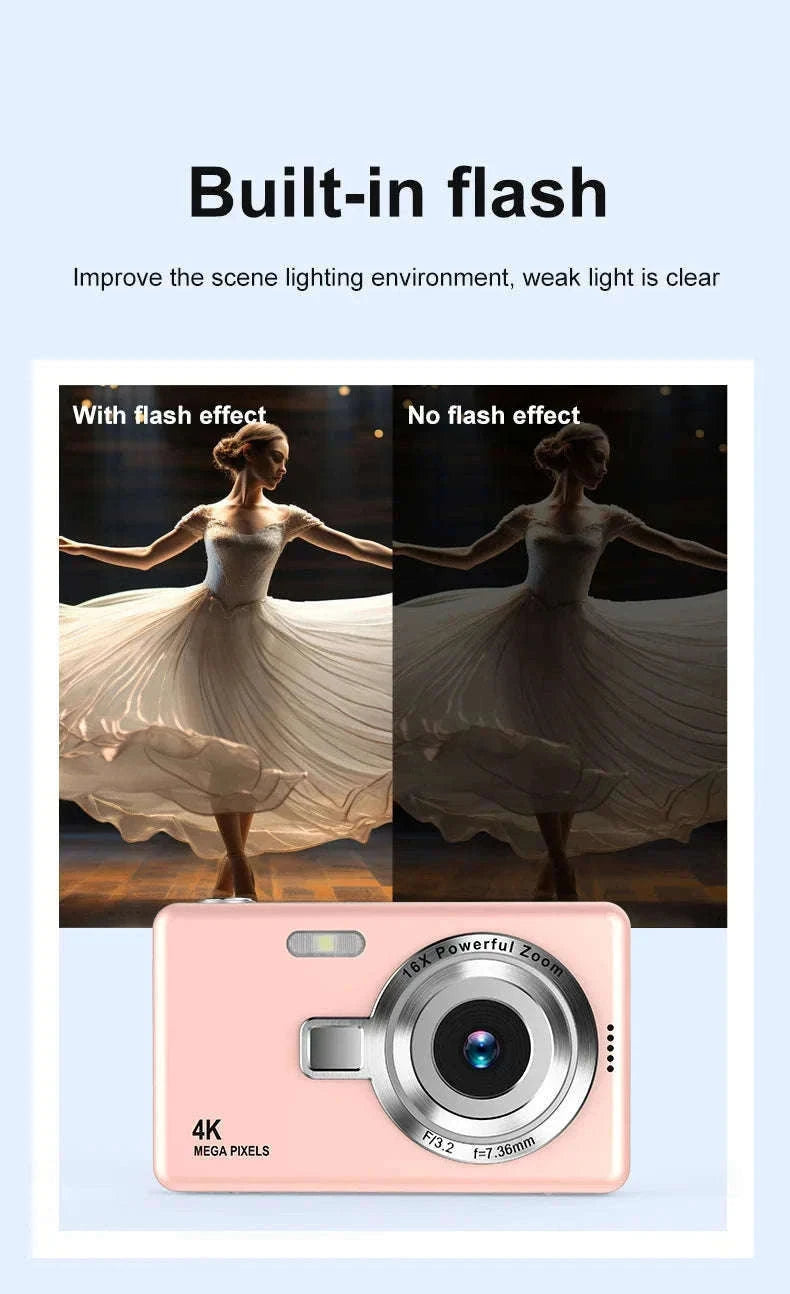 Kid 1080P Digital Camera 96MP Autofocus 16X Zoom with 2.4 Inch IPS Screen-Gray (standard)