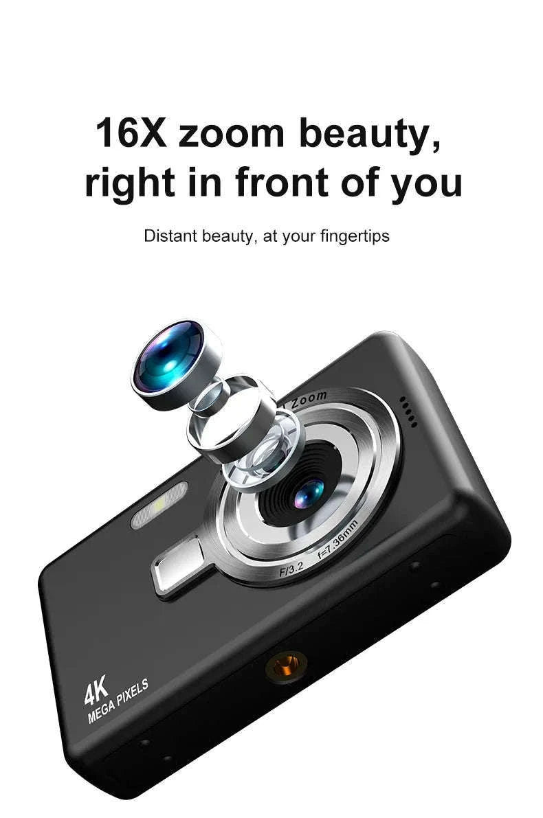 Kid 1080P Digital Camera 96MP Autofocus 16X Zoom with 2.4 Inch IPS Screen-Gray (standard)