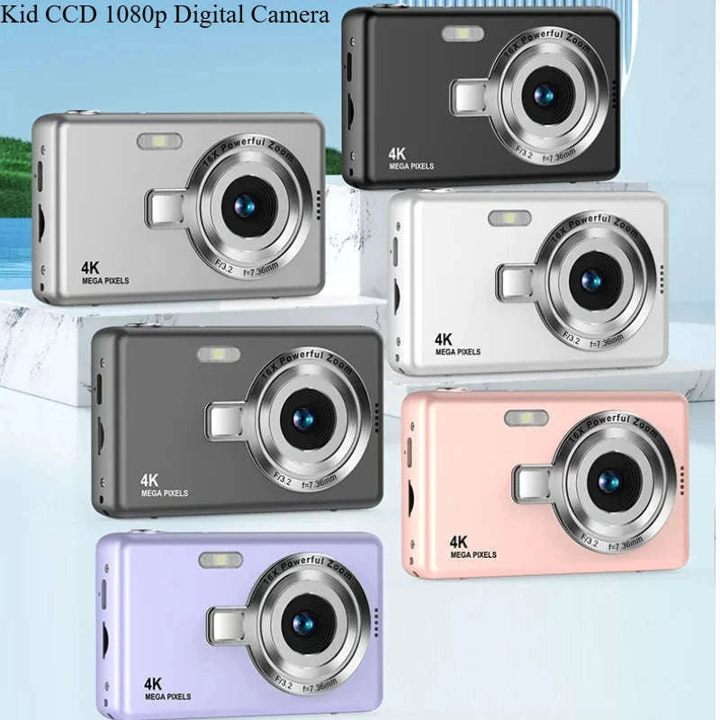 Kid CCD 1080P Digital Camera 96MP Autofocus Vlogging Camera 16X Zoom Video Camcorder 2.4 Inch IPS Screen for Adult Photography-Gray (standard)