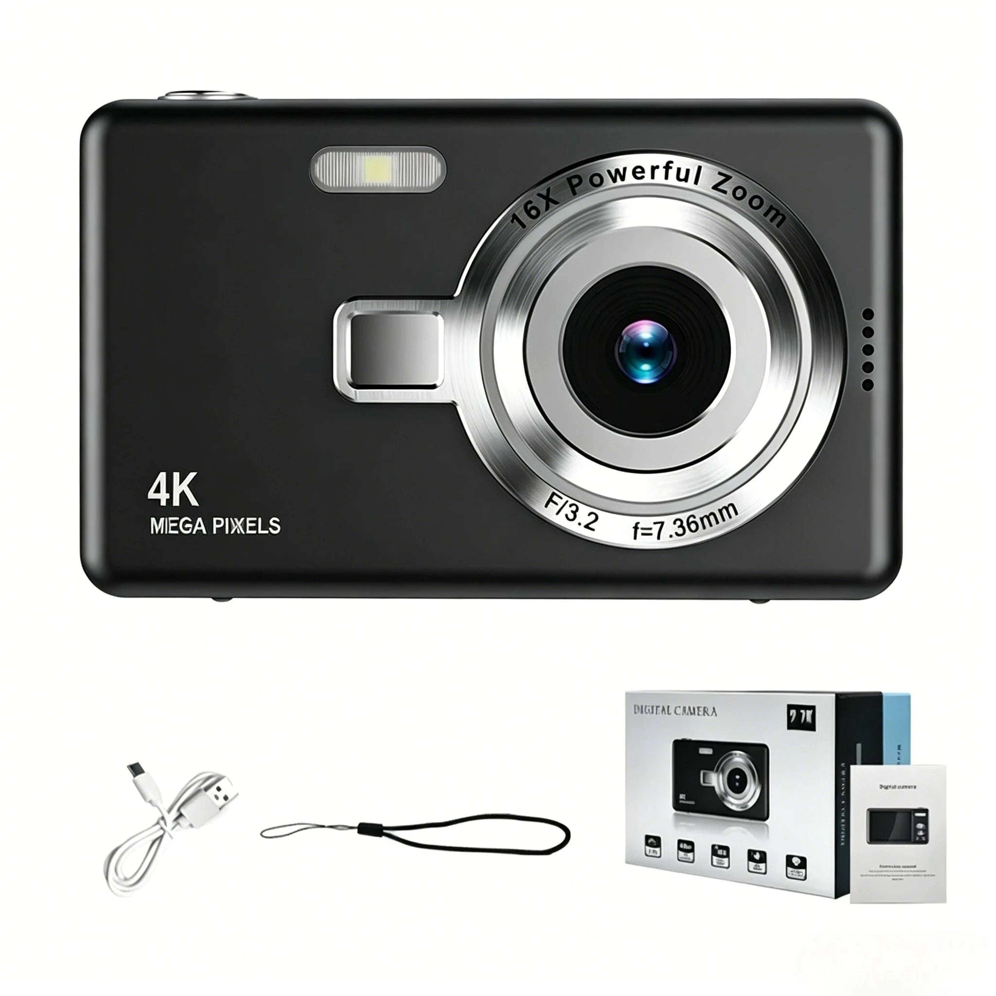 Kid CCD 1080P Digital Camera 96MP Autofocus Vlogging Camera 16X Zoom Video Camcorder 2.4 Inch IPS Screen for Adult Photography-Gray (standard)