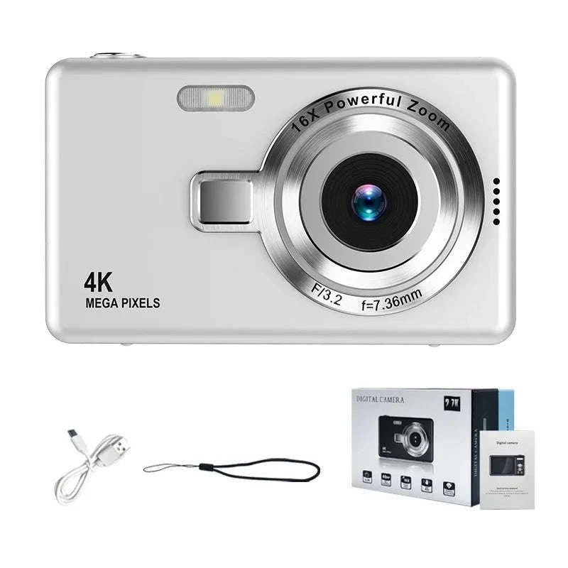 Kid CCD 1080P Digital Camera 96MP Autofocus Vlogging Camera 16X Zoom Video Camcorder 2.4 Inch IPS Screen for Adult Photography-Gray (standard)