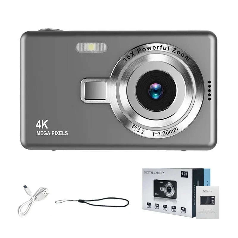 Kid CCD 1080P Digital Camera 96MP Autofocus Vlogging Camera 16X Zoom Video Camcorder 2.4 Inch IPS Screen for Adult Photography-Gray (standard)